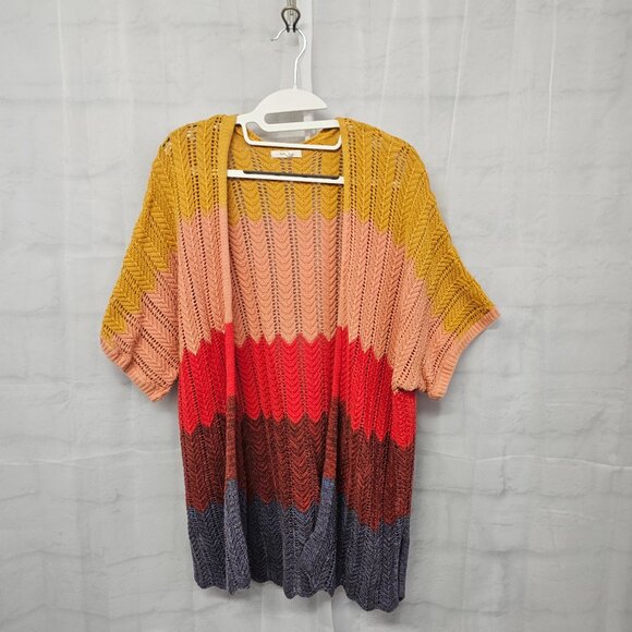 Maurices Orange Yellow Crochet Knit Open Cardigan Boho Festival Hippie L - Picture 5 of 9
